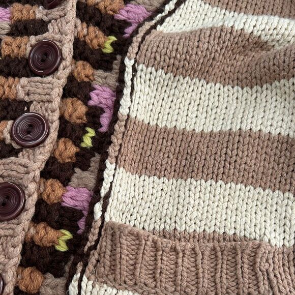 ANTHROPOLOGIE SPARROW Hopi Basket Cardigan Sweater Striped Cream Tan Size Medium - Picture 5 of 10